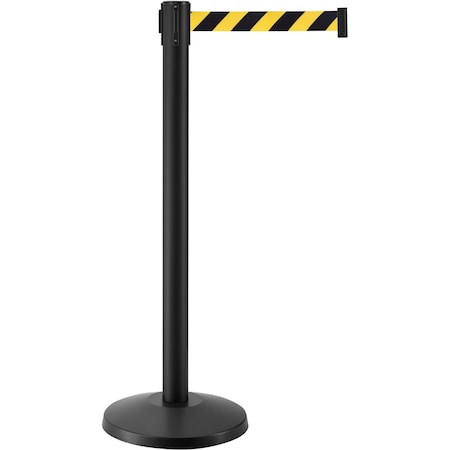 Retractable Belt Barrier, 40 Black Post, 7-1/2' Black/Yellow Belt, Qty 2